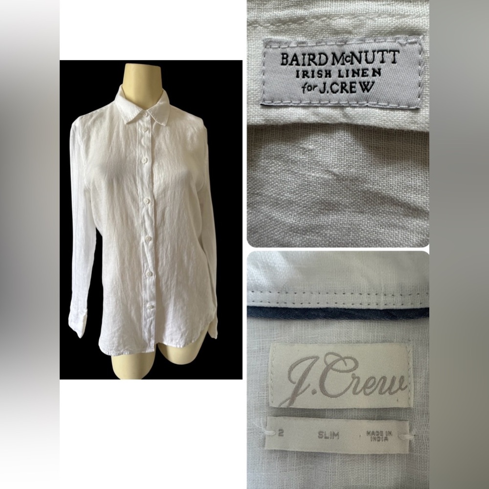 J. Crew Baird McNutt Irish Linen Wren Slim Button-Up Shirt in White Women’s Sz 2